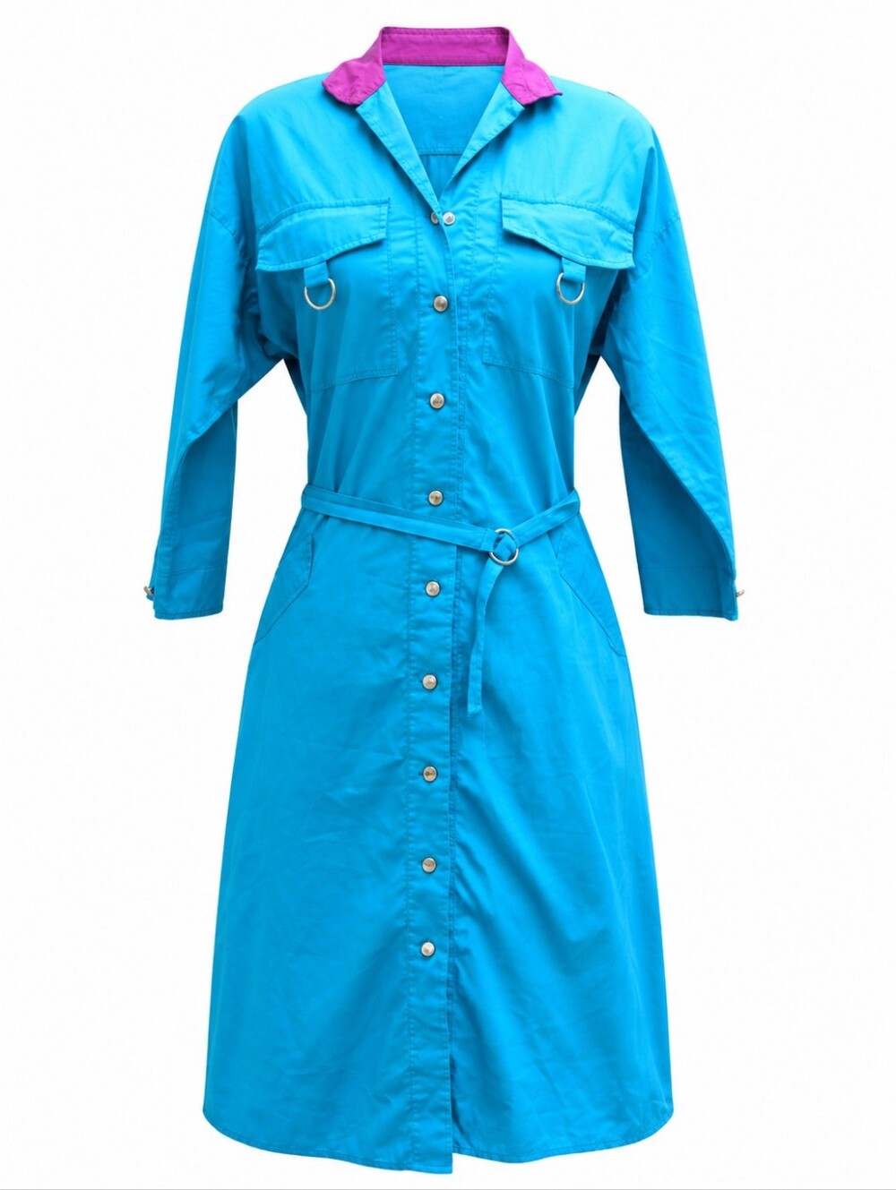 Eber vintage long sleeves color block belted shirtdress